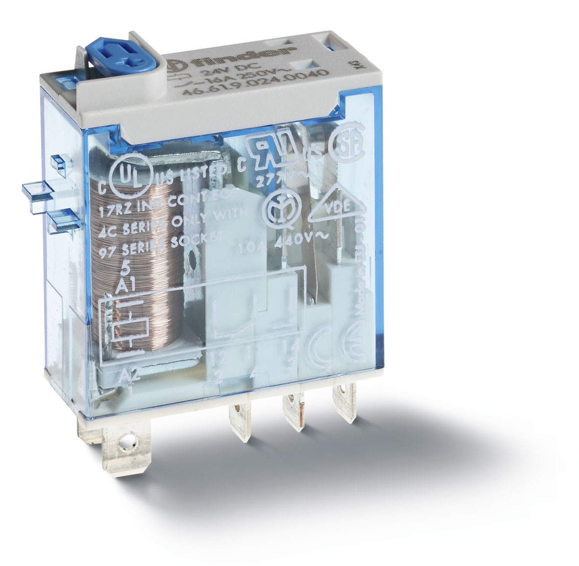 Finder 466180240040 Miniatűr ipari relé, 1 váltó, 16A termékfotó