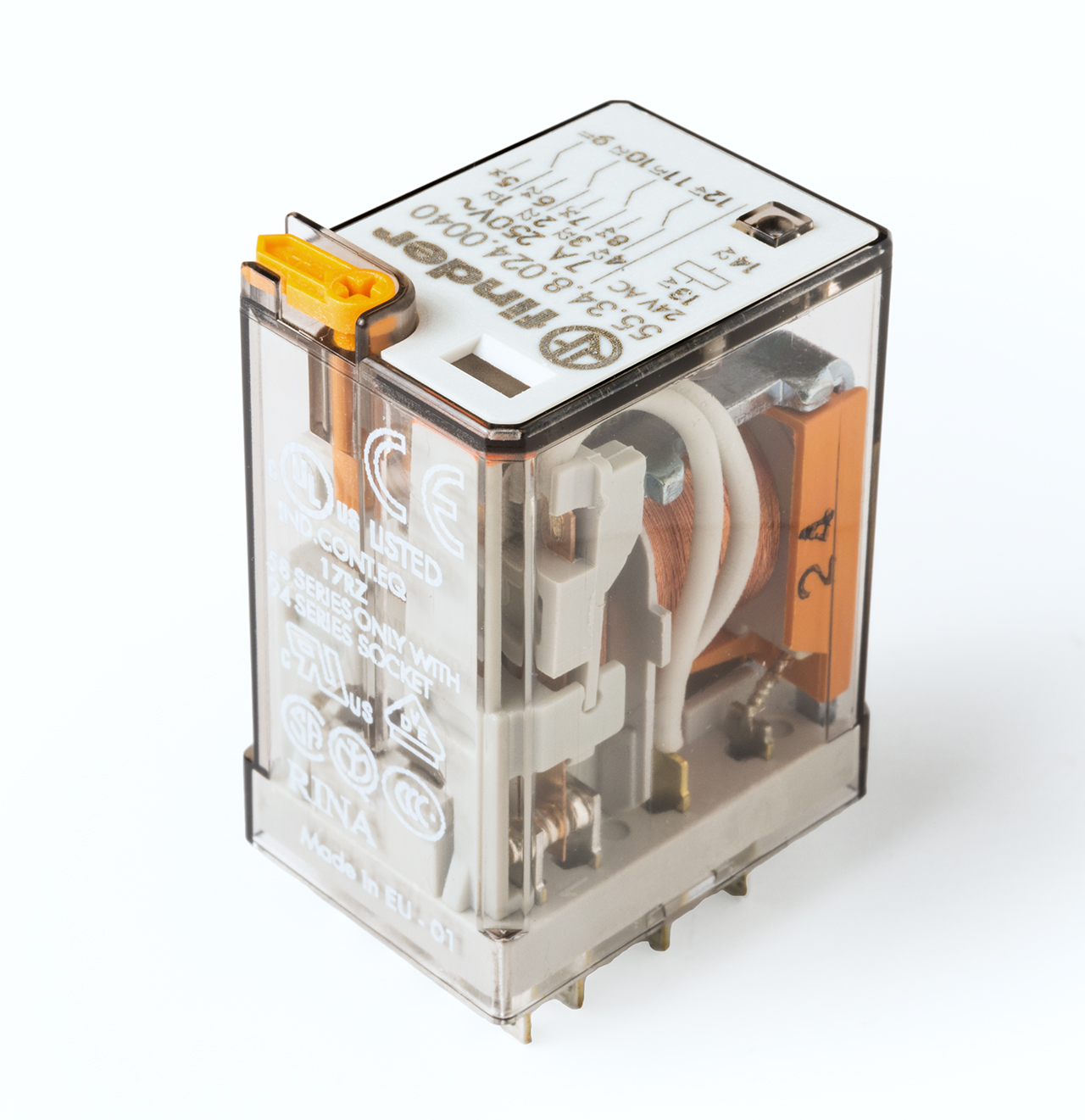 Finder 553480240040 Miniatűr ipari relé, 4 váltóé, 7A termékfotó