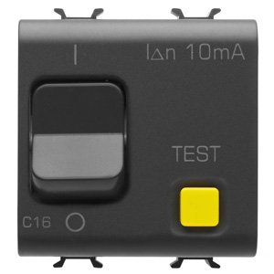 Gewiss Áram-védőkapcsoló túláramvédelemmel - Karakterisztika: C - Típus: A - 1P+N 16A 230 V AC 10mA - 2 modulos - Szatén fekete - CHORUSMART termékfotó