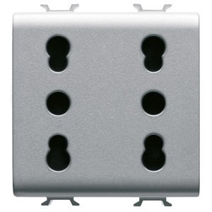 Gewiss Olasz szabvány szerinti dupla csatlakozó-aljzat 250V AC - 2X2P+E 16A kombinált - P11-P17 - 2 modulos - Titánium - CHORUSMART