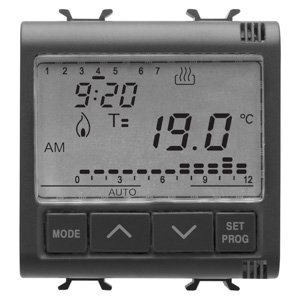 Gewiss Időzítős termosztát - NAPI/HETI programozású - 230 V AC 50/60Hz - 2 modulos - Fekete - CHORUSMART
