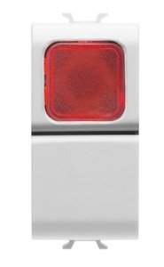 Gewiss Nyomógomb 1P 250V AC - NO 16A - Piros fénykibocsátó lencse - 1 modulos - Szatén fehér - CHORUSMART