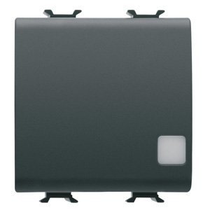Gewiss Nyomógomb 1P 250V AC - Rugós vezetékbekötés - NO 16A - Jelzőfényezhető - Cserélhető szimbólum lencsével - 2 modulos - Szatén fekete - CHORUSMART