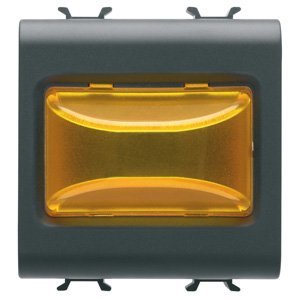 Gewiss Domború jelzőlámpa - 12V AC/DC / 230 V AC 50/60 hz - Borostyánsárga - 2 modulos - Szatén fekete - CHORUSMART termékfotó