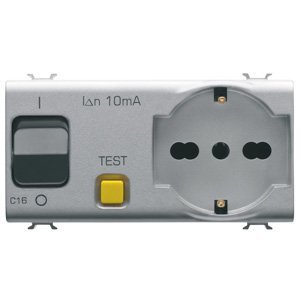 Gewiss Reteszelő kapcsolós csatlakozó-aljzat - 2P+E 16A P40 - Áram-védőkapcsolóval 1P+N 16A - 230 V AC - 4 modulos - Titánium - CHORUSMART