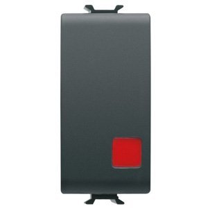 Gewiss Nyomógomb 1P 250V AC - Nc+no 16A - Stop - Piros fénykibocsátó lencse - 1 modulos - Szatén fekete – CHORUSMART