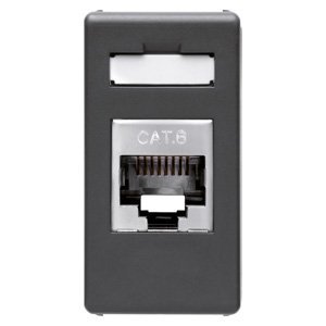 Gewiss RJ45 csatlakozó-aljzat - 4 pár - Kategória: 6 - Ftp - Szerszám nélk. szerelhető - 1 modul - System black