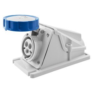 Gewiss 90° felületre szerelhető csatlakozó-aljzat - IP67 - 2P+E 32A 200-250V 50/60HZ - Kék - 6H - Csavaros vezetékbekötésű termékfotó