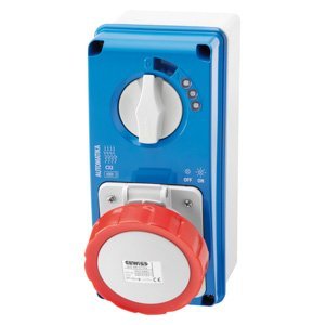 Gewiss Függőleg., fix reteszelt csatl. -aljzat - Automatika - MT 6KA karakterisztika: C - Hátlappal - 2P+E 16A 400V 9H - IP67 termékfotó