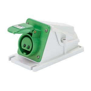 Gewiss 90° felületre szerelhető csatlakozó-aljzat - IP44 - 2P 32A 20-25V and 40-50V 100-200HZ - Zöld - 4H - Csavaros vezetékbekötésű termékfotó