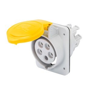 Gewiss 10° beépíthető süllyesztett csatl. -aljzat HP - IP44/IP54 - 3P+N+E 32A 100-130V 50/60HZ - Sárga - 4H - Rugós vezetékbekötésű termékfotó