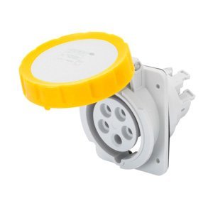 Gewiss 10° beépíthető süllyesztett csatl. -aljzat HP - IP66/IP67 - 3P+E 32A 100-130V 50/60HZ - Sárga - 4H - Rugós vezetékbekötésű termékfotó