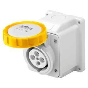 Gewiss 10° felületre szerelhető csatlakozó-aljzat - IP67 - 2P+E 32A 100-130V 50/60HZ - Sárga - 4H - Csavaros vezetékbekötésű termékfotó