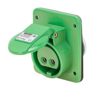 Gewiss 10° beépíthető süllyesztett csatlakozó-aljzat - IP44 - 3P 32A 20-25V and 40-50V 401-500HZ - Zöld - 11H - Csavaros vezetékbekötésű termékfotó