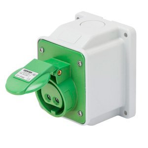 Gewiss 10° felületre szerelhető csatlakozó-aljzat - IP44 - 2P 32A 20-25V and 40-50V 100-200HZ - Zöld - 4H - Csavaros vezetékbekötésű termékfotó