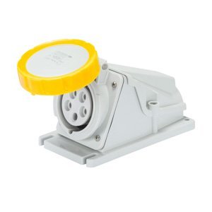 Gewiss 90° felületre szerelhető csatlakozó-aljzat - IP67 - 3P+E 32A 100-130V 50/60HZ - Sárga - 4H - Csavaros vezetékbekötésű termékfotó