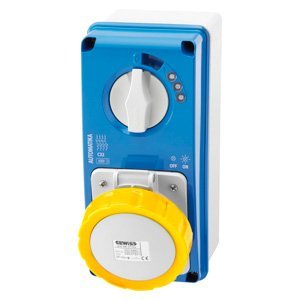 Gewiss Függőleg., fix reteszelt csatl. -aljzat - Automatika - MT 6KA karakterisztika: C - Hátlappal - 2P+E 16A 110V 4H - IP67 termékfotó