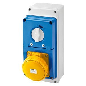 Gewiss Függőleg., fix reteszelt csatl. -aljzat - Hátlappal - Olvadóbizt. foglalattal - 3P+E 63A 100-130V - 50/60HZ 4H - IP67 termékfotó