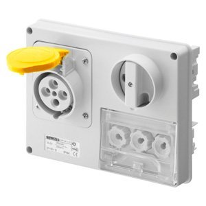 Gewiss Fix reteszelt vízszintes csatlakozó-aljzat - Hátlap nélk. - Olvadóbizt. foglalattal - 2P+E 32A 100-130V - 50/60HZ 4H - IP44 termékfotó