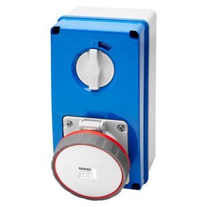 Gewiss Függőleg., fix reteszelt csatl. -aljzat - Hátlappal - Olvadóbizt. foglalat nélk. - 3P+E 63A 380-415V - 50/60HZ 6H - IP67