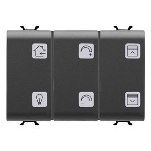 Gewiss Nyomógomb panel cserélhető szimbólumokkal - Redőny aktuátorral - Knx - 6+1 csatornás - 3 modulos - Fekete - CHORUSMART termékfotó