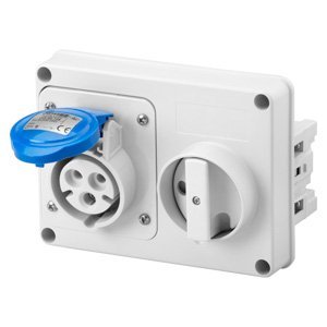 Gewiss Fix reteszelt vízszintes csatlakozó-aljzat - Hátlap nélk. - Olvadóbizt. foglalat nélk. - 2P+E 32A 200-250V - 50/60HZ 6H - IP44 termékfotó