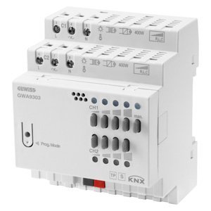 Gewiss Univerzális fényerő szabályozó aktuátor - 2 csatornás - 400W csatornánként - Kézi üzemeltetésű - Knx - IP20 - 4 modulos - Kalapsínre szerelhető