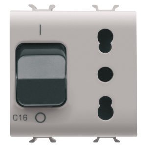 Gewiss Reteszelő kapcsolós csatlakozó-aljzat - 2P+E 16A - P17-P11 - Kismegszakítóval 1P+N 16A - 230 V AC - 2 modulos - Szatén bézs - CHORUSMART termékfotó