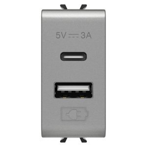 Gewiss Usb töltő - A+c típus - 3A - Titánium - 1 modulos - CHORUSMART