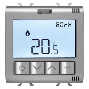 Gewiss Csatlakoztatott termosztát páratartalom méréssel - Zigbee - 100/240 V AC 50/60 HZ - NA 5A (AC1) 240 V AC - 2 modulos - Titánium - CHORUSMART