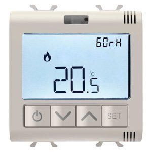 Gewiss Csatlakoztatott termosztát páratartalom méréssel - Zigbee - 100/240 V AC 50/60 HZ - NA 5A (AC1) 240 V AC - 2 modulos - Szatén bézs - CHORUSMART