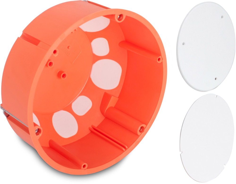 Univolt HWADW 120  RD Gipszkarton doboz, átm.120 mm, peremes fedéllel, szélálló, narancssárga