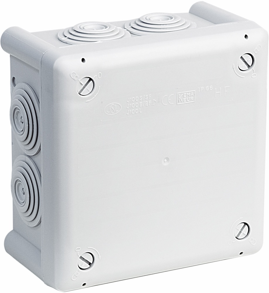 Univolt J100B VSZ Falon kívüli kötödoboz, 100x100x55mm, 7 kábelbevezetés, halogénmen, IP66