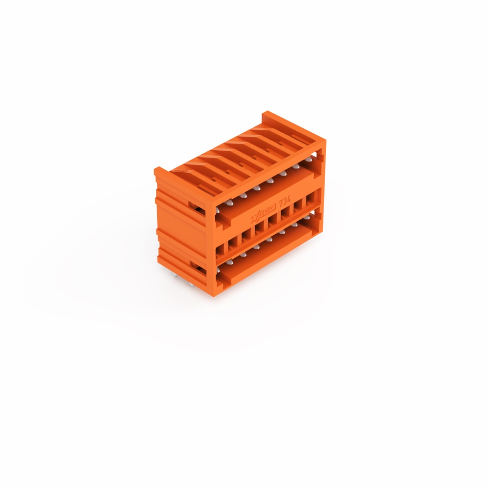 WAGO 734-438 THT kétemeletes csatlakozódugó 1.0 x 1.0 mm solder pin döntött, narancssárga