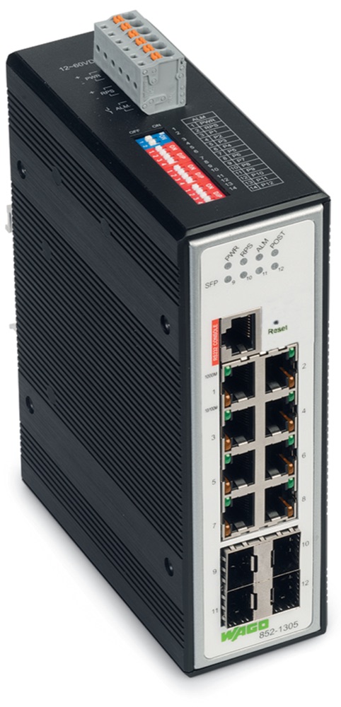 WAGO 852-1305 Ipari Menedzselhető Switch 8-Port 1000Base-T 4-Slot 1000Base-SX/LX, fémes fekete termékfotó