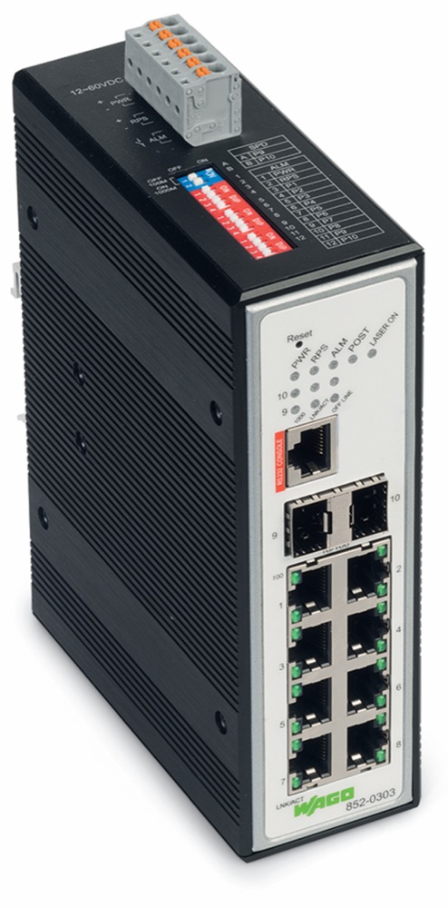 WAGO 852-303 Ipari Menedzselhető Switch 8Port 2-Slot 1000Base-SX/LX, fémes fekete termékfotó