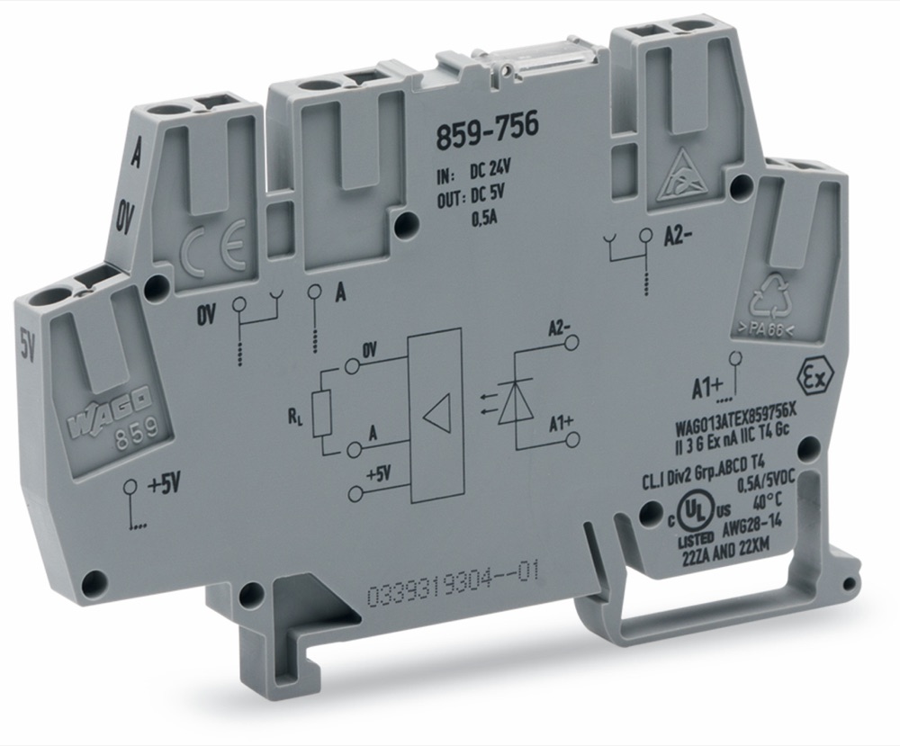 WAGO 859-756 Optocsatoló modul 24VDC/4-6VDC, 0,5A, szürke